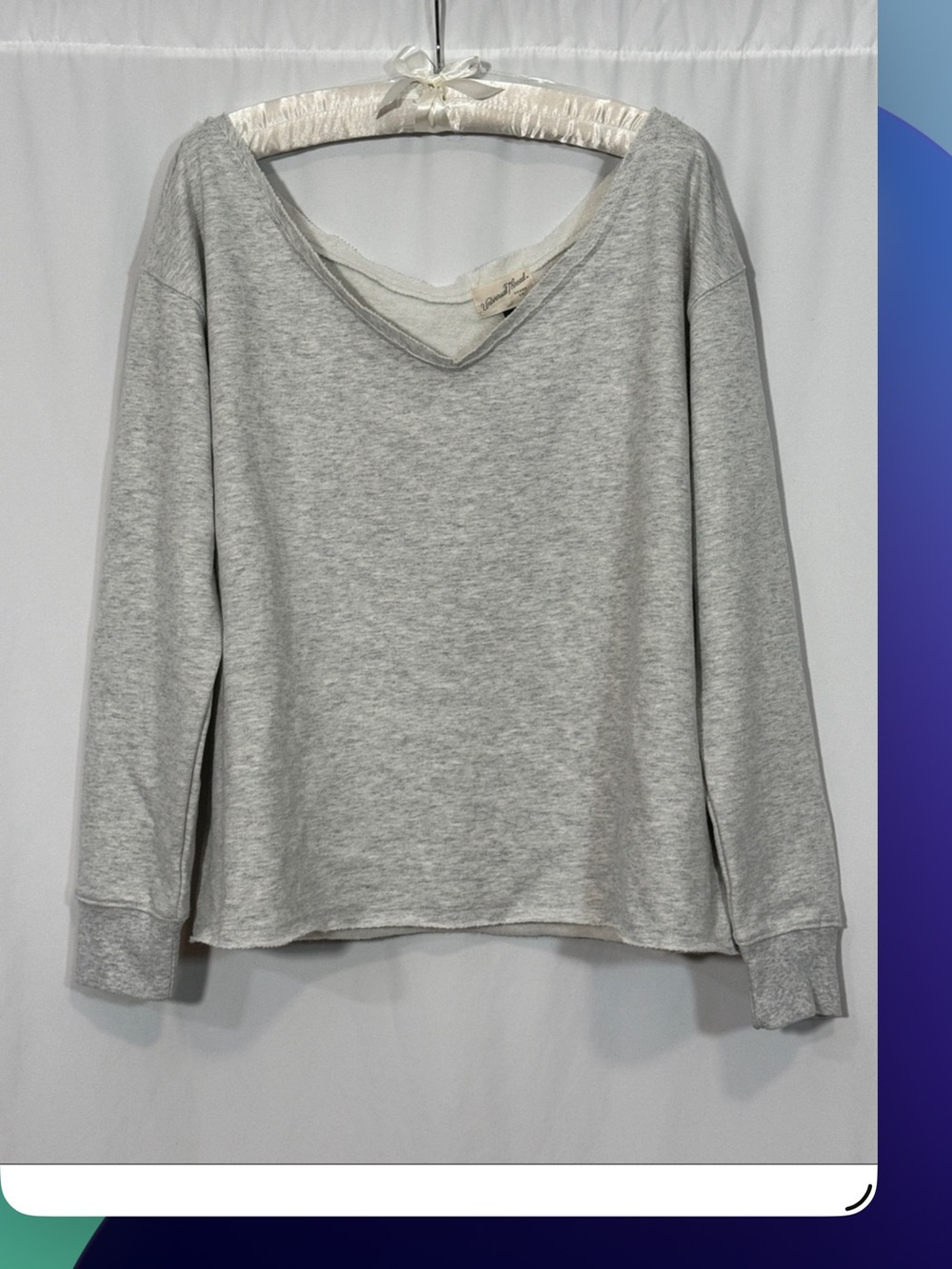Heather Gray V-Neck Pullover Off the Shoulder Sweatshirt